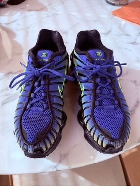 Boys Nike shox Blue and Neon Green Running Sneakers